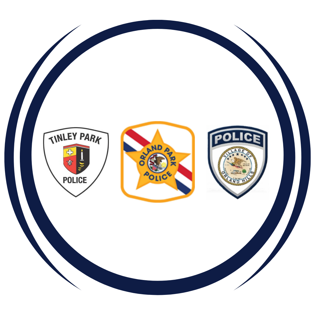 image shows logos from Tinley Park, Orland Park and Orland Hills Police Departments